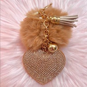 Heart Pom Pom bling keychain
